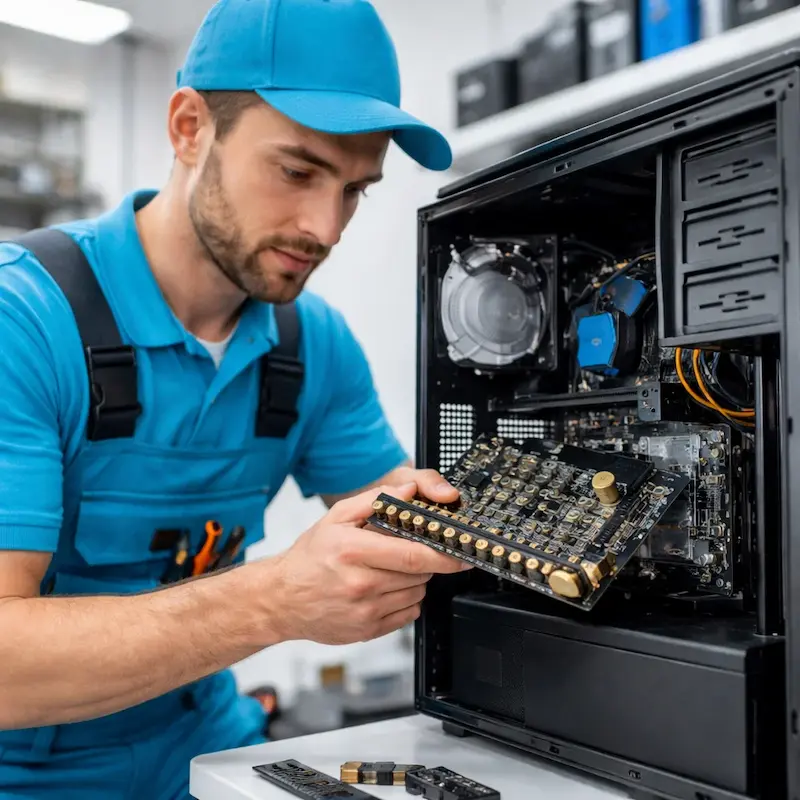 Мастер устанавливает звуковую карту на ПК в Новокузнецке